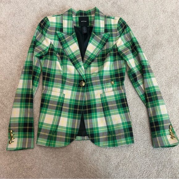 Smythe Green Black Grass Seersucker Plaid Duchess Patch Pocket Blazer Jacket 4 - Picture 8 of 14